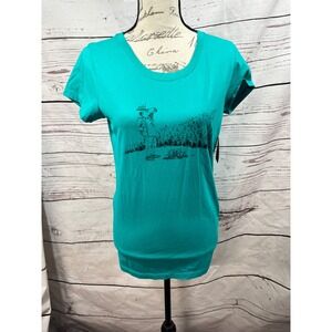 Eastern Mountain Sports Womens T Shirt Moose Graphic Organic Cotton Teal Size M